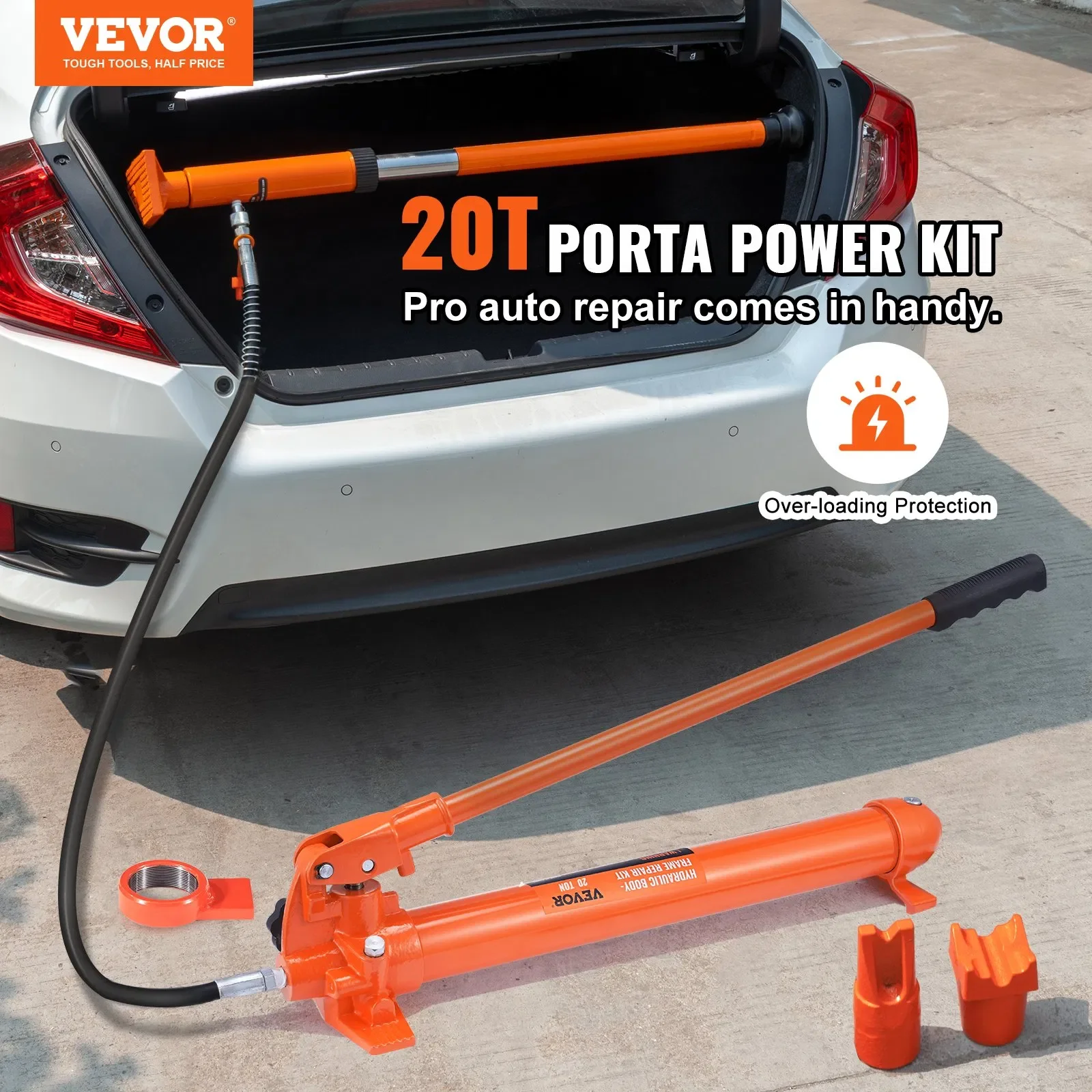 44000 LBS 20 Ton Porta Power Kit Portable Hydraulic Jack with 4.6 ft/1.4 m Oil Hose Car Frame Repair Tool with Storage Case