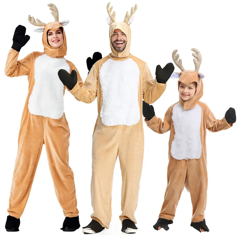 

Halloween Women Men Reindeer Deer Costume Cosplay Christmas Elk Deer Dress up Costumes Performance of Parent-child Clothing