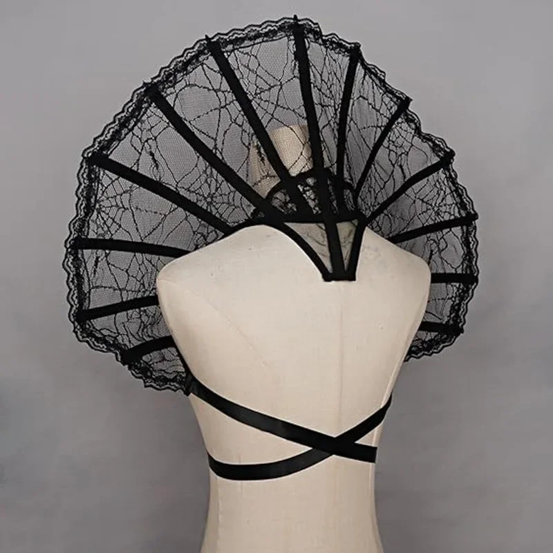 مصاص دماء الساحرة كرنفال حفلة تنكرية فستان ازياء الدعائم المرأة القوطية الدانتيل كيب طوق هالوين تأثيري اكسسوارات