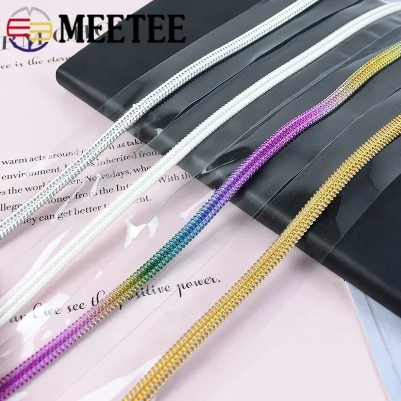 Meetee 2/5/10Meters 3# 5# Transparent PVC Nylon Zippers Clothes Raincoat Bag Zip Tape Repair Kit DIY Sewing Zipper Accessories