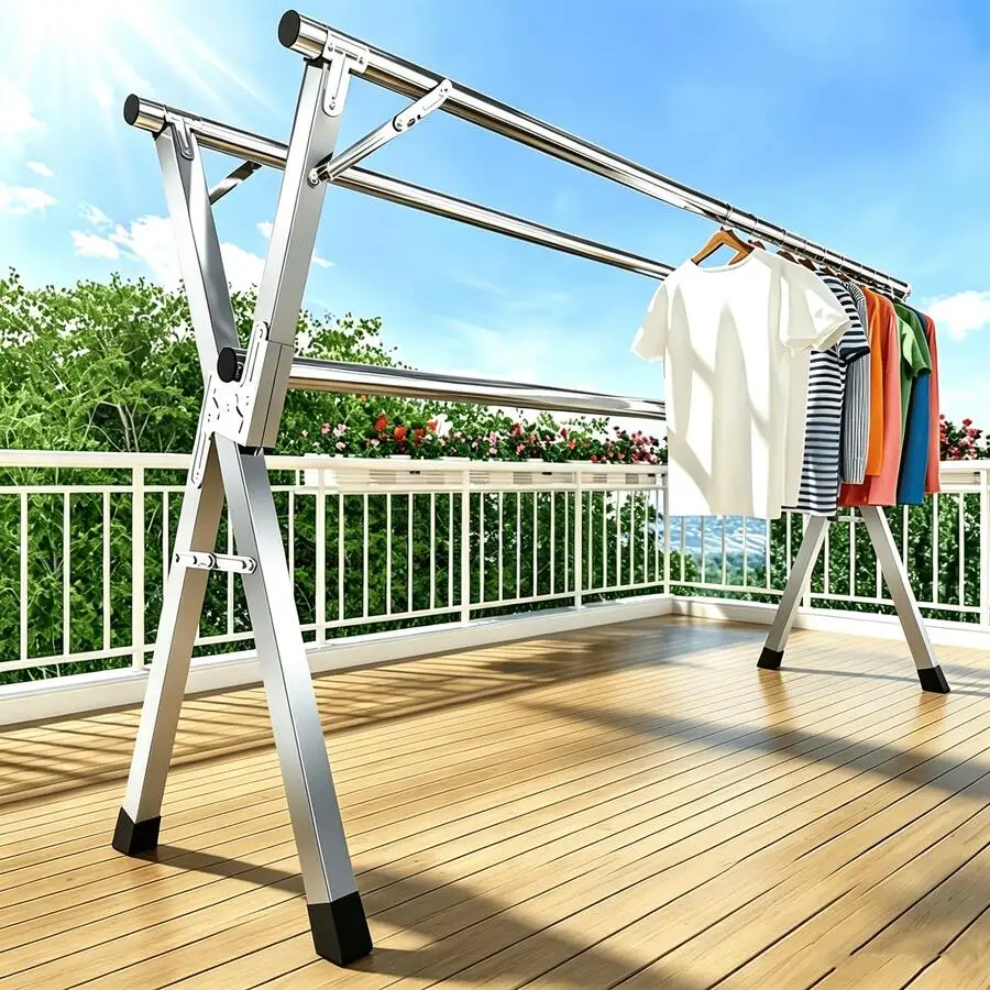 79-Inch Clothes Drying Rack, Suitable For Indoor And Outdoor Folding Clothes Drying Racks, Sturdy And Durable Stainless Steel La