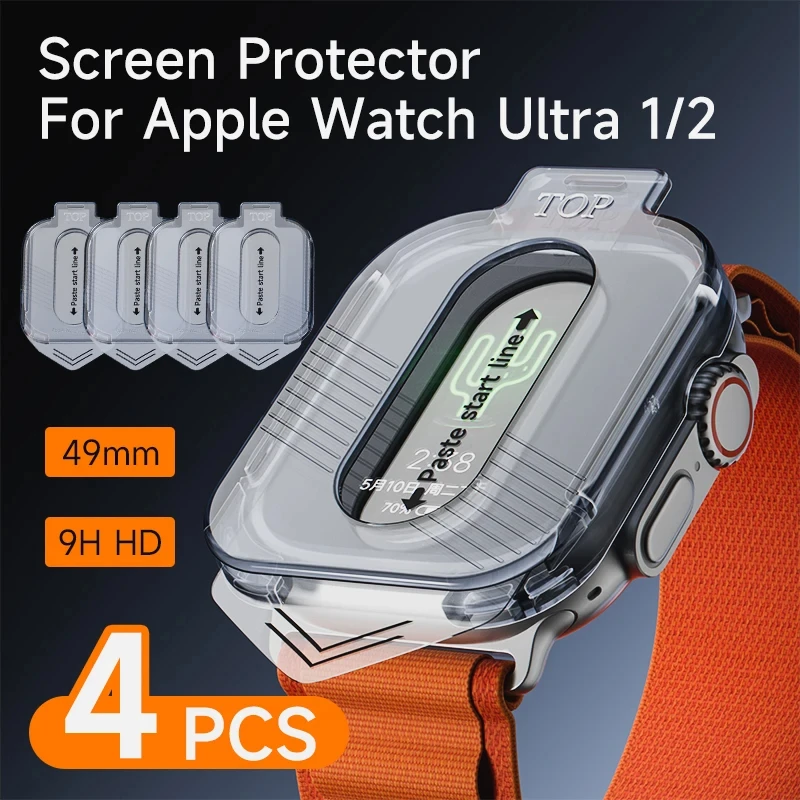 4 Stück High Definition 9H gehärtetes Glas Smartwatch Displayschutzfolie für Apple Watch Ultra 2 49 mm