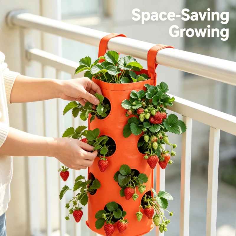 Multi-port hanging strawberry planting bag, wall-mounted vertical three-dimensional plant growth bag, three-dimensional planting