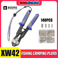 Booms Fishing XW42 Fishing Crimping Pliers with 140Pcs/set for Double Tube 4 Size Fishing Line Barrel Crimping Sleeves Tools