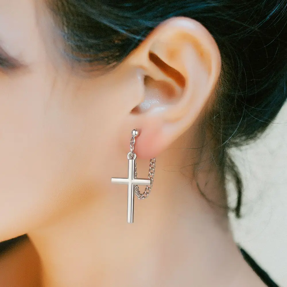 Super Cool Dark Street Female Cross Chain Bungee Earrings Cool and Handsome No Pierced Ear Clip Body Jewelery Gift Personality