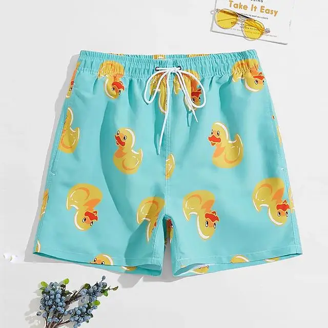 Men\'s Board Shorts Swim Trunks Summer Beach Print Graphic Flamingo Yellow Duck Comfort Breathable Short