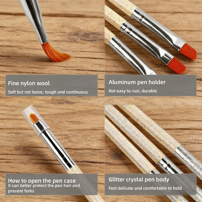 Set di pennelli per nail art in gel UV da 7 pezzi - Penne per extension e costruzioni in poliestere n. 2-14 - Strumenti professionali per nail art per estensione e pittura su gel