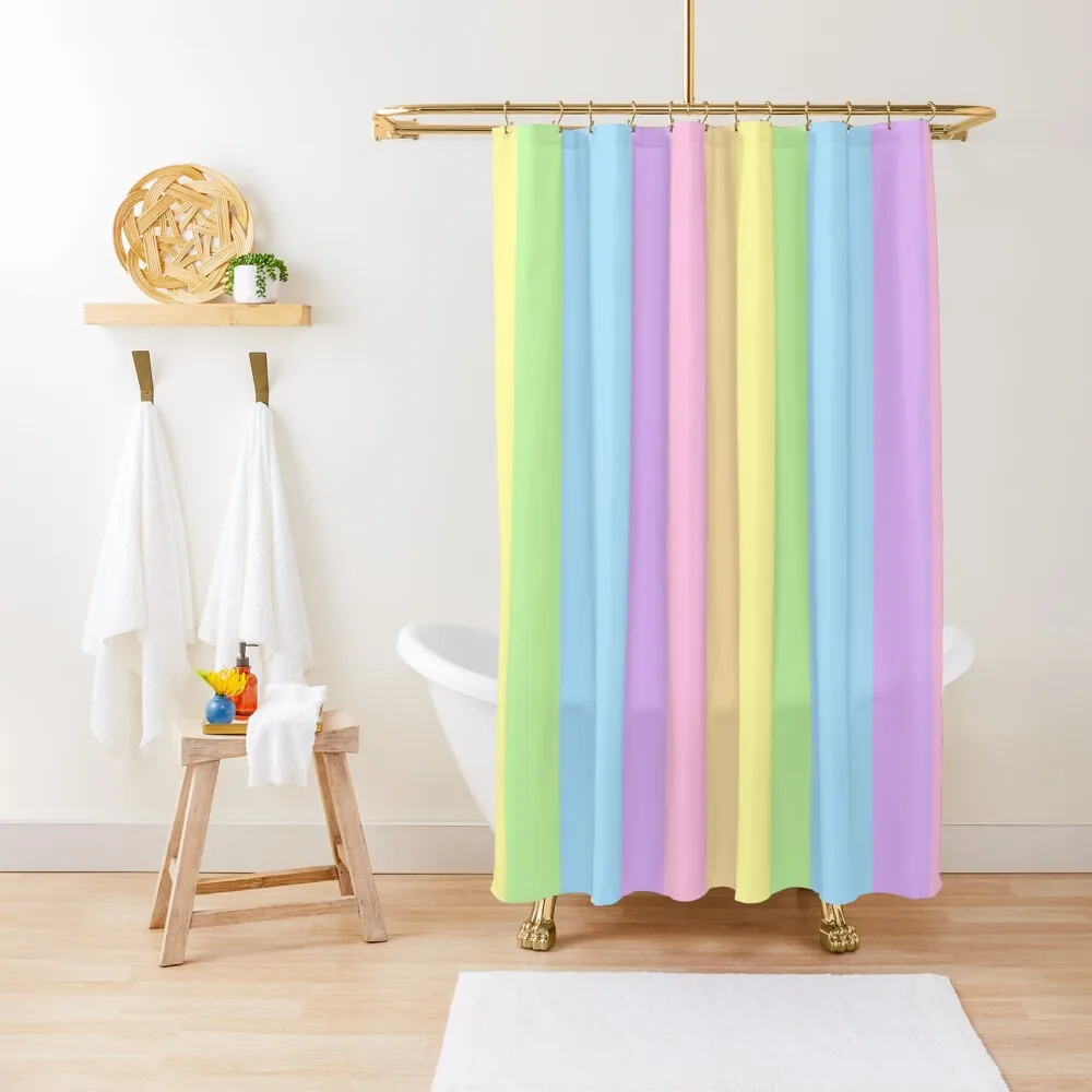 Vertical stripes Pastel Rainbow Shower Curtain Waterproof Bathroom Shower Anime Shower Curtain