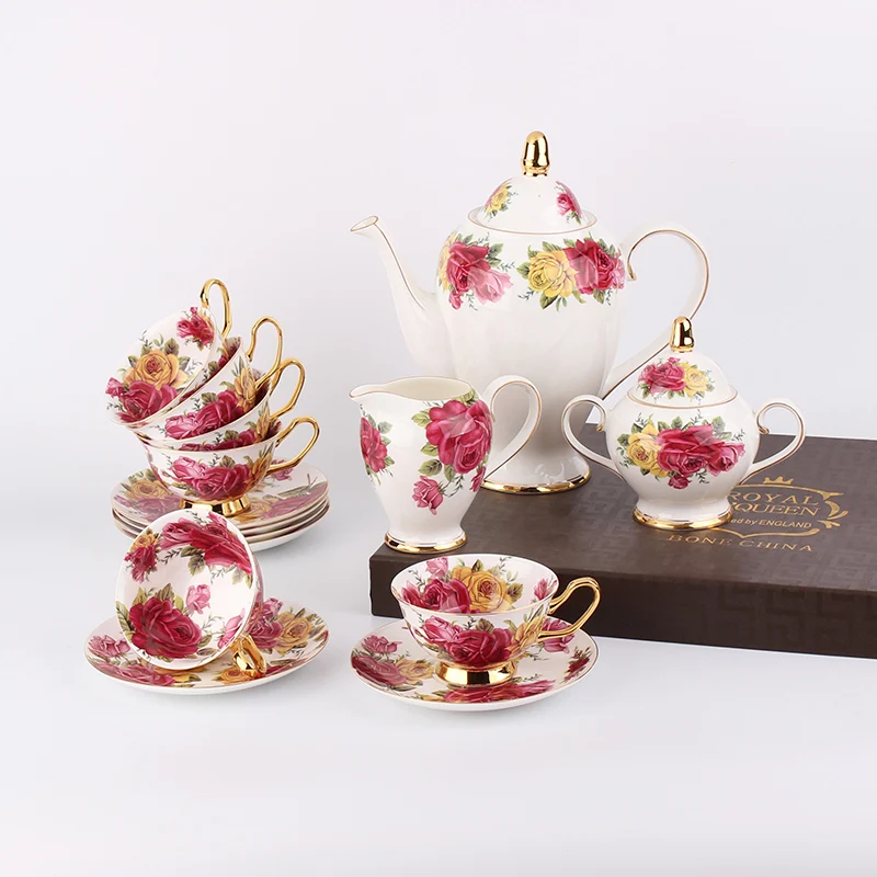 

Flower Tea Cup Saucers Set Porcelain Tea Pot Creamer Sugar Bowl Coffee Mug Household Teaware Sets Coffeeware Supplier