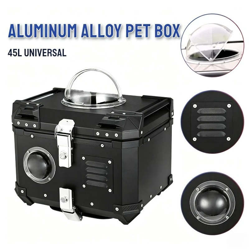 Aluminum Alloy Cat Carrier Box Motorcycle Safe Cats Carriers Hard Shell Breathable Cat Dog Carrier Outdoor Travel Transport Case