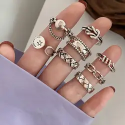 MODOMA Korea Fashion 925 Sterling Silver Rings For Women Vintage Geometry Design Couple Rings Female Elegant Party Jewelry