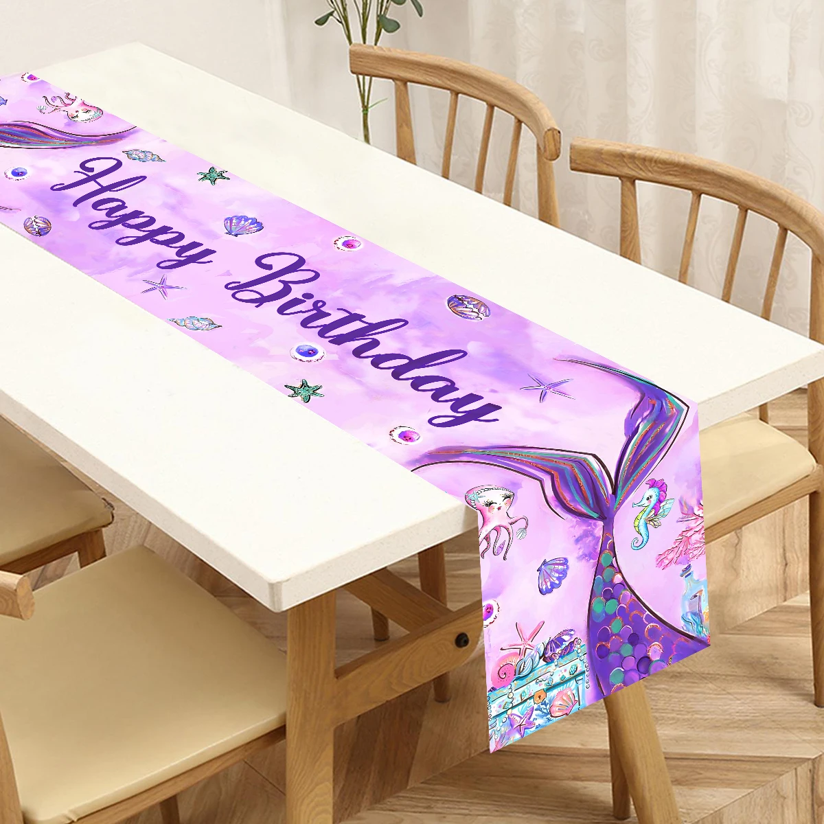 Mermaid Tail Table Runner Little Mermaid Theme Birthday Party Decor Kids Girl Happy 1st Birthday Party Baby Shower Supplies