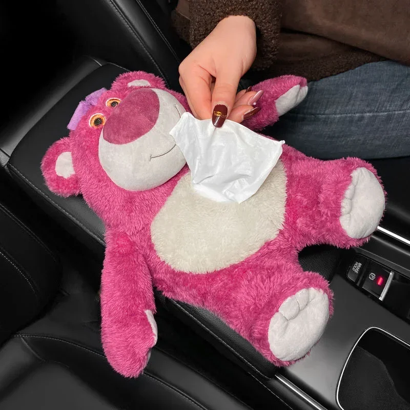 Anime Disney z serii pluszowa lalka pudełko na chusteczki do samochodu kreskówki Lotso LinaBell StellaLou Plushie szuflady samochodowe akcesoria