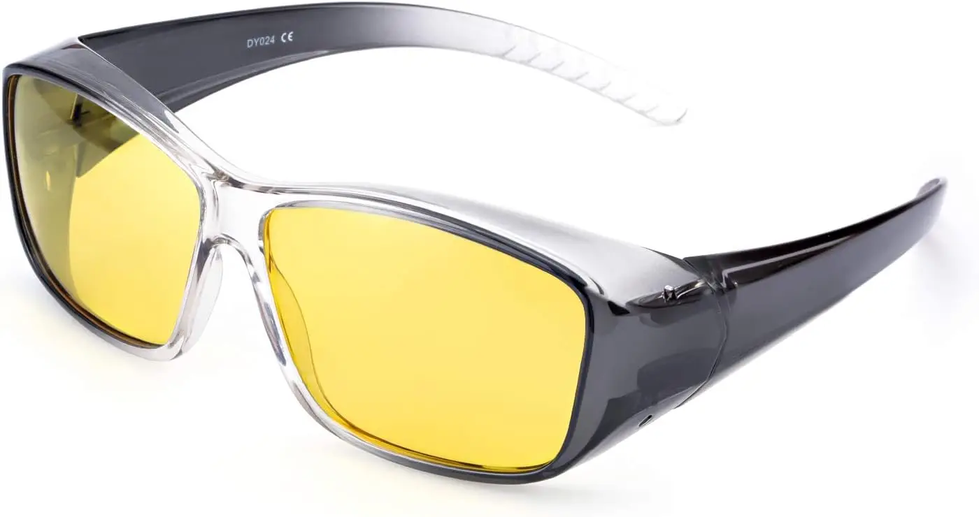 LVIOE Wrap Around Night-Driving Glasses with Polarized Yellow Lens Lightweight Frame for Night-Vision Eyewear