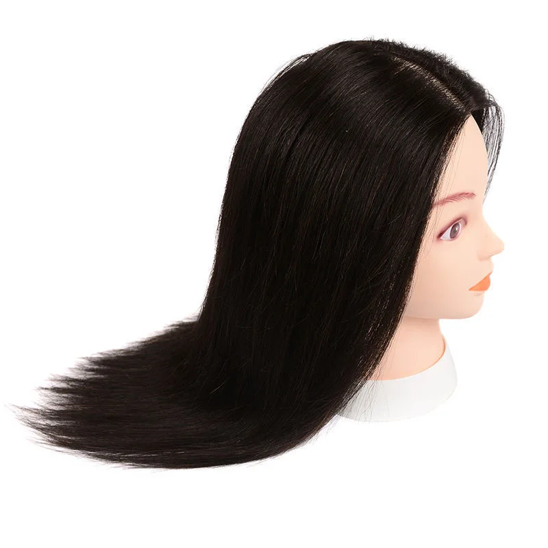 Modelo de Cabello 100% real, se puede planchar, rizar y recortar. Peluquería práctica de modelado a mano, maquillaje de cabeza modelo y peinado.