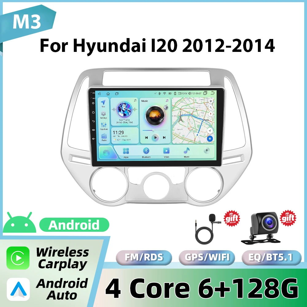 Podofo 9'' draadloze CarPlay autoradio voor Hyundai I20 2012-2014 Android GPS navigatie autoradio FM/RDS BT EQ