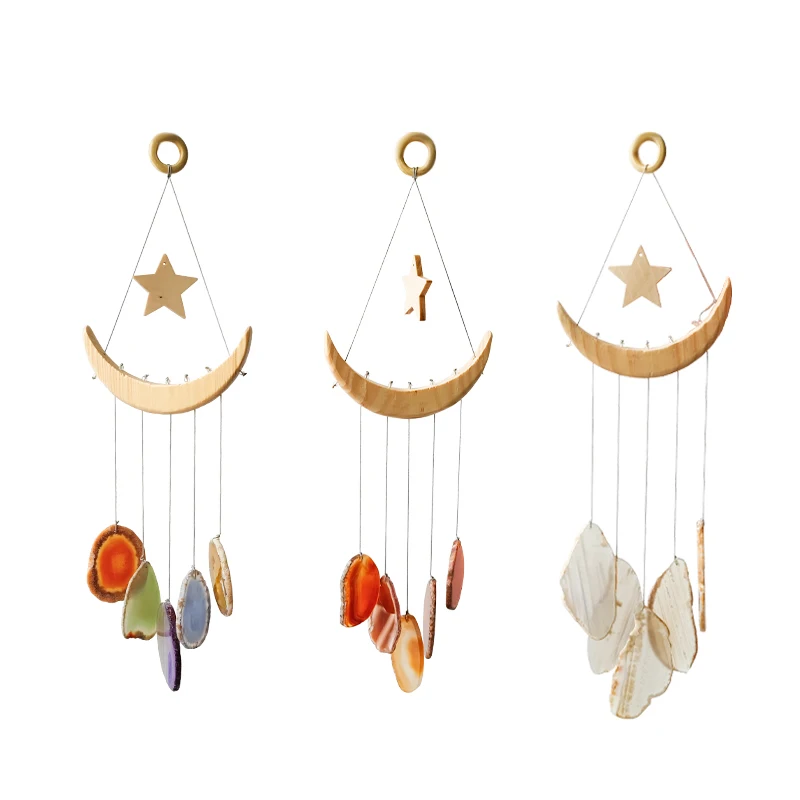 

2023 New Arrival Crystal Craft Stars Moon Decor Agate Slices Wind Chimes