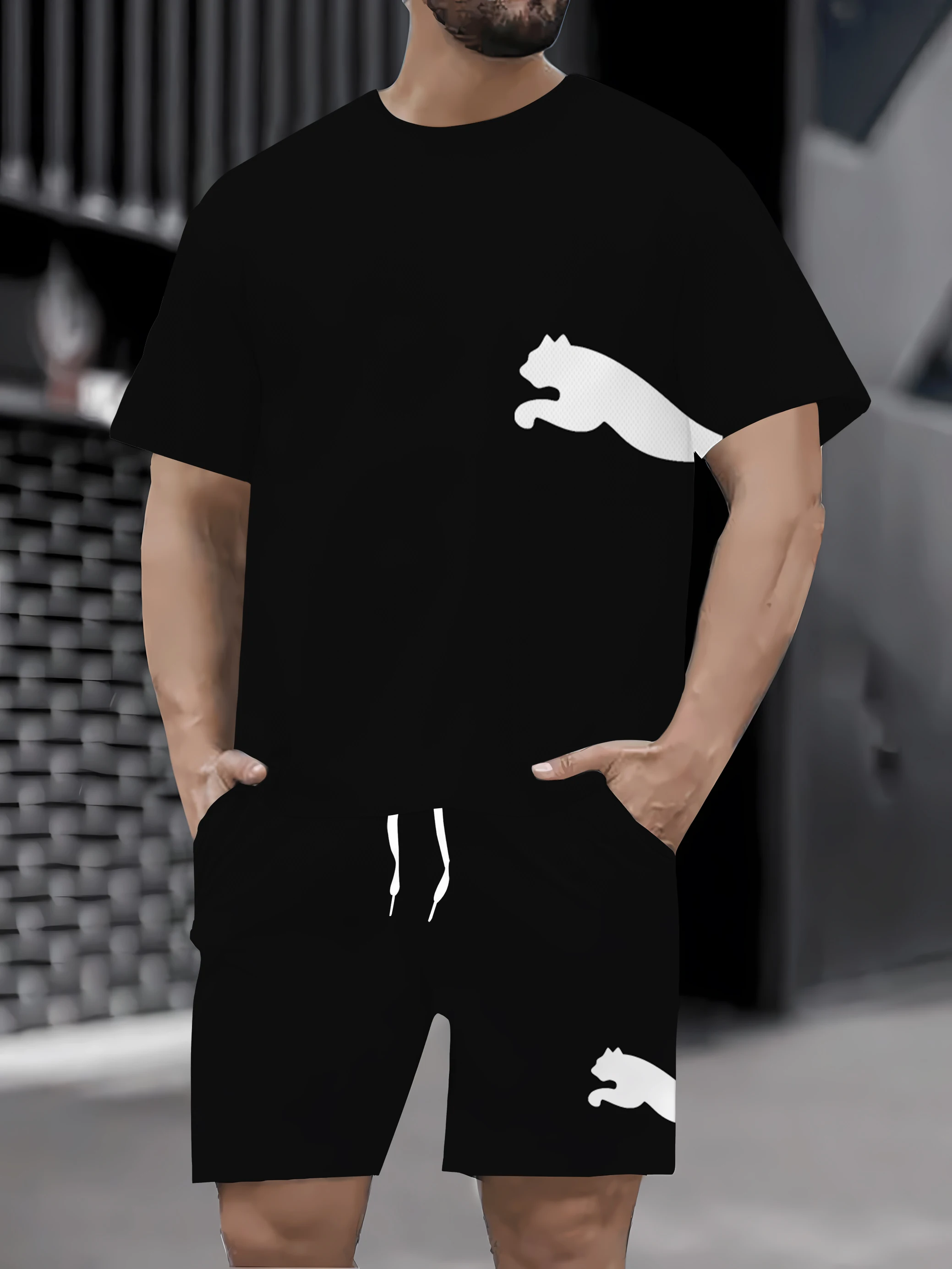 

2025 verão nova moda roupas masculinas шорты de manga curta conjunto de 2 peças ao ar livre повседневные шорты camiseta com cordão c