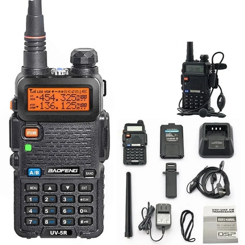 

Оригинальная рация Baofeng UV-5R высокой мощности 5 Вт, мощная рация дальнего действия 10 км, двухдиапазонная двусторонняя радиостанция CB, портативная охотничья радиостанция