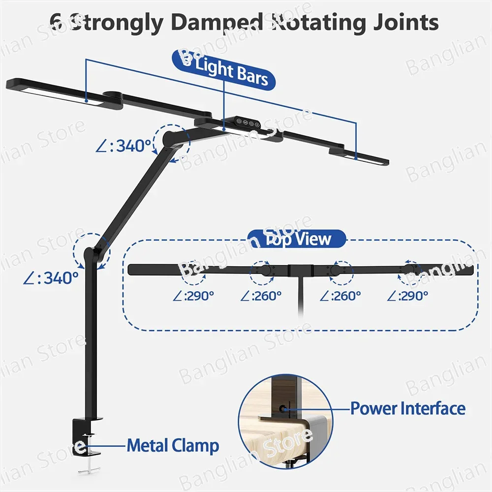 

Transformable LED Desk Lamp with Clamp,Auto Dimming Office Lighting, Swing Arm Table Lamp,3Light Bars Task Lights,Eye Protection