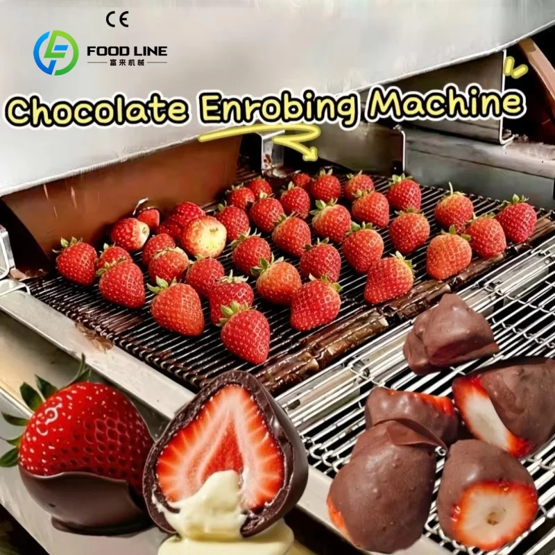 Customized High Efficiency Automatic Chocolate Enrobing Machine Multi Purpose for Freeze Dried Strawberry with Cooling Tunnel
