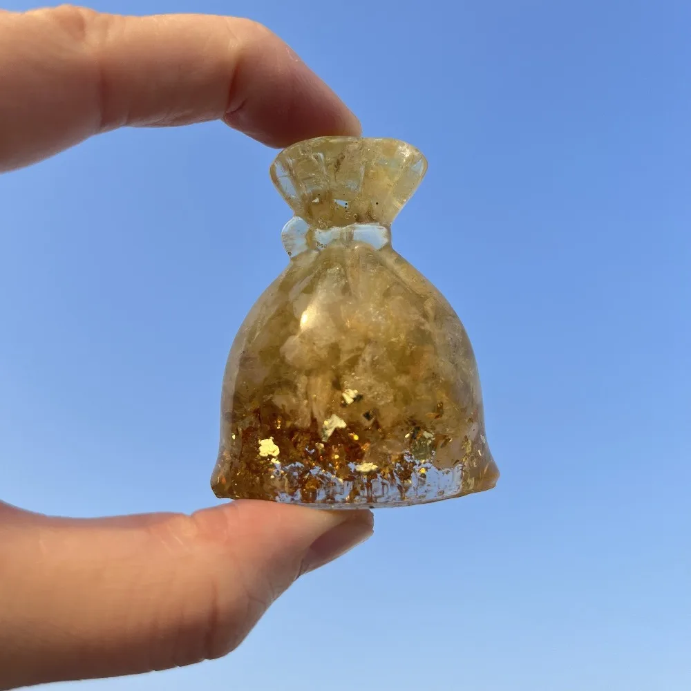 1pc Lucky Money Bag Crystal Pouch Resin Sack with Crushed Coin Holder for Home Decor Bohemian Style Good Luck Charm Money Bag