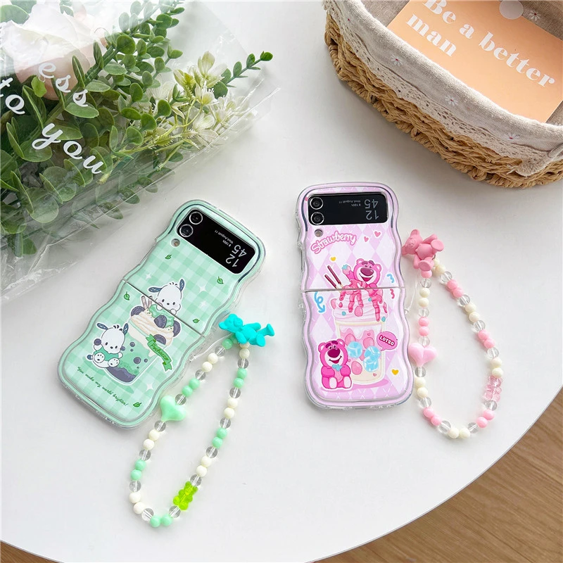 Wavy Phone Case For Samsung Galaxy Z Flip 4 5 3 Cute Lotso Hello Kitty Blue Cinnamoroll Sanrio Kuromi Edge Back Cover