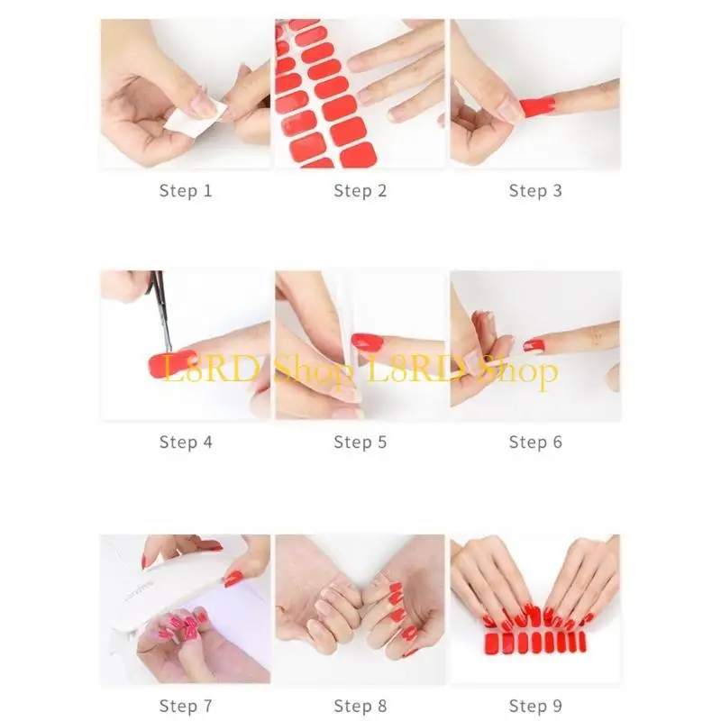 L8rd 16 pc's langdurige semi -gezouten nagelstickers, Franse stijl semi -uitgeharde gel nagels strips nagellakstrips voor