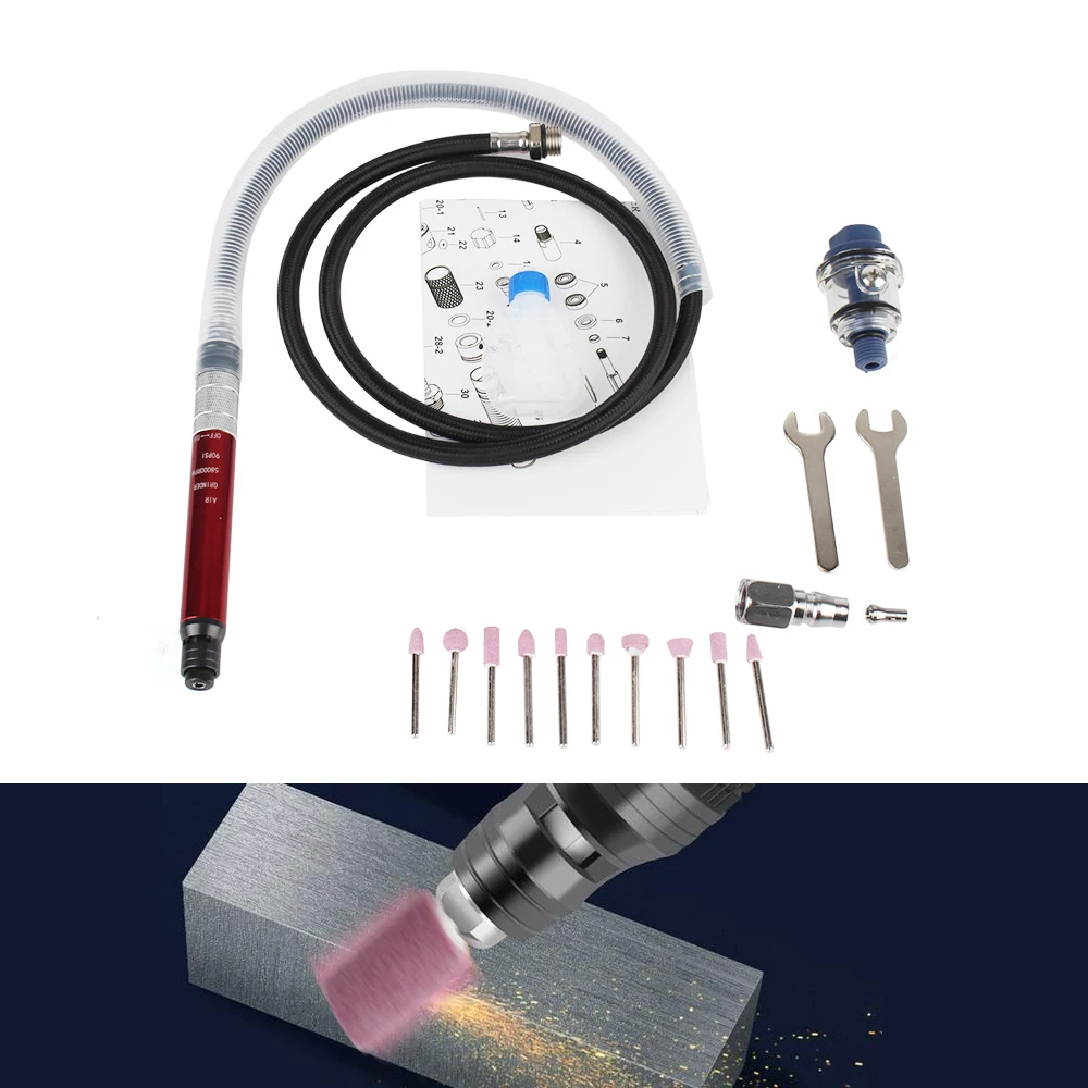 90PSI 58000RPM 17pcs Micro Pneumatic Air Die Grinder Mini Pencil Polishing Machine Grinding Mill Engraving Tool