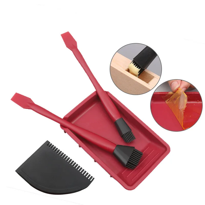 

4PCS Soft Silicone Tray Wood Gluing Wide Brush Narrow Brush Thin Blade Shovel Flat Scraper Glue Woodworking Glue Tools Kit