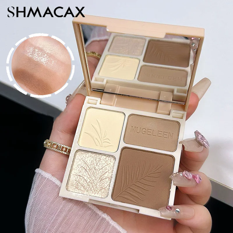 Four Color Highlights Palette Face Matte Shadow Lasting Glow Brighten Contour Shimmer Powder 3D Nose Cosmetics