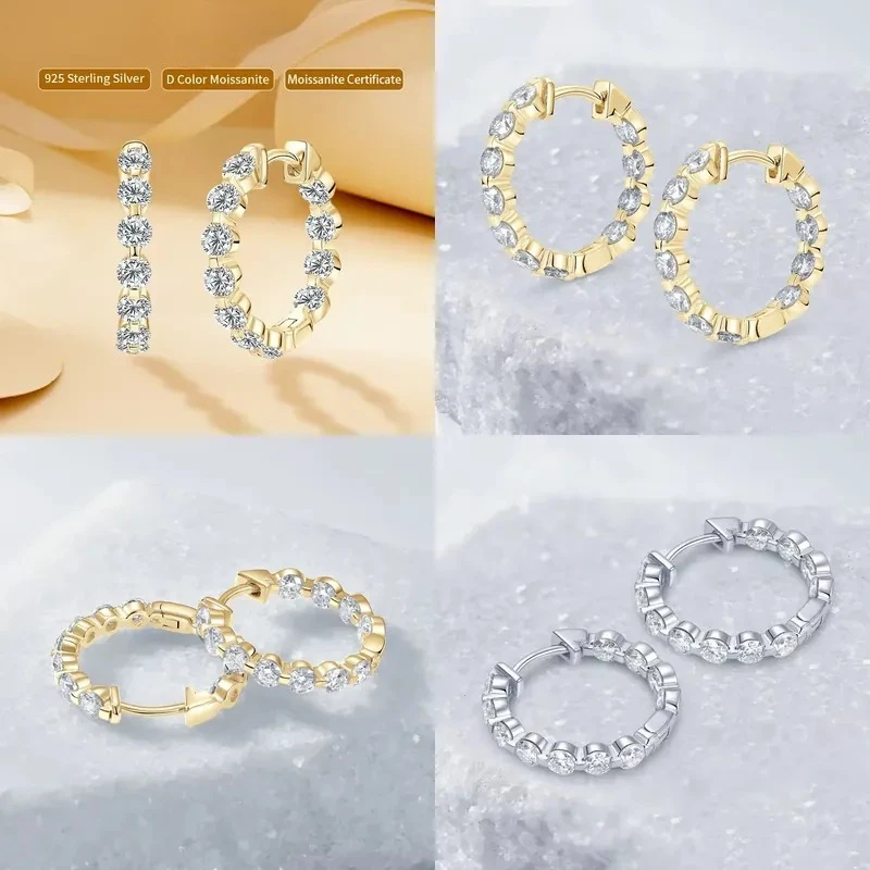 Anziw 2.2cttw 3mm D Moissanite Hoop Earrings for Women for 925 Silver Sparking Round Cut Lab Diamond Earrings 2025 New