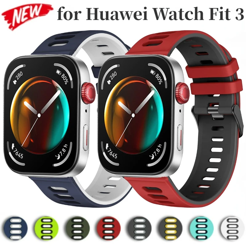 

Two Color Silicone Strap for Huawei Watch Fit 3 Sport Watchband Wristband for Huawei Watch Fit 3 Replaceable Breathable Bracelet