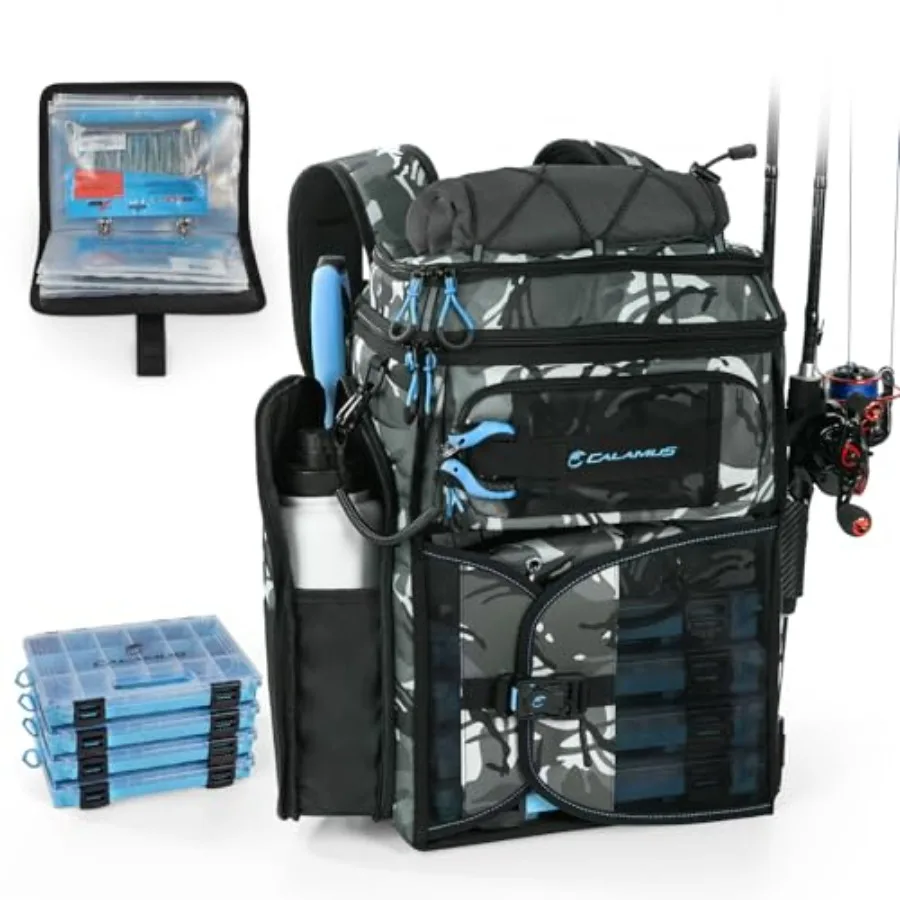 

GearMaster Tackle Backpack with Bait Binder Large Lightweight Water-Resistant Fishing Bag Rod Holders Food Storage