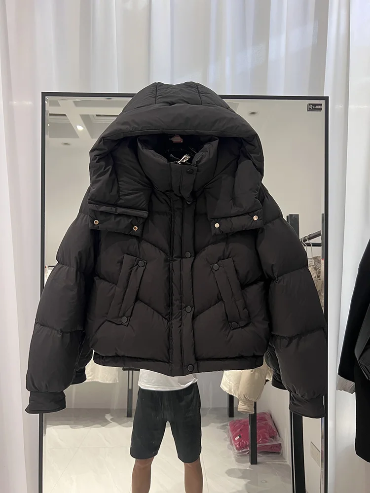 2025 hiver nouvelle mode doudoune femmes mode à capuche décontracté polyvalent couleur unie court blanc canard vers le bas manteau