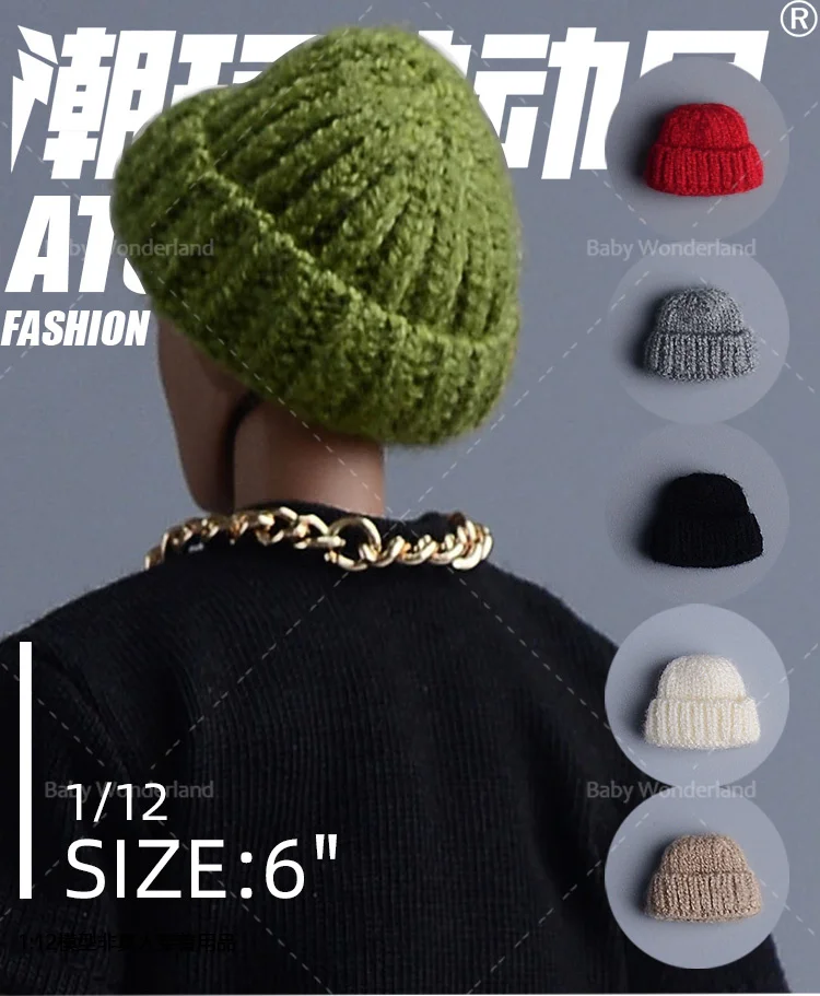 

1/12 Knitted Hat Trend Hip-hop Yarn Pile Cold Hat Clothes Model Fit 6'' Male Female Soldier Action Figure Body Dolls