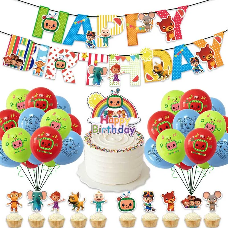 Cartoon Cocoomelon Birthday Party Decoration Foil Balloons Disposable Tableware For Kids Event Supplies Backdrop Latex Balloon