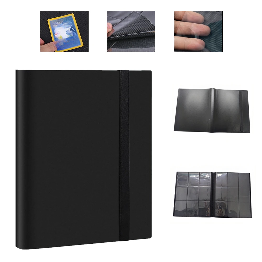 Raccoglitore per carte in PP con 9 tasche, capacità di 360 carte, album per carte da collezione formato A4 con chiusura a fascia elastica – nero, per carte da gioco