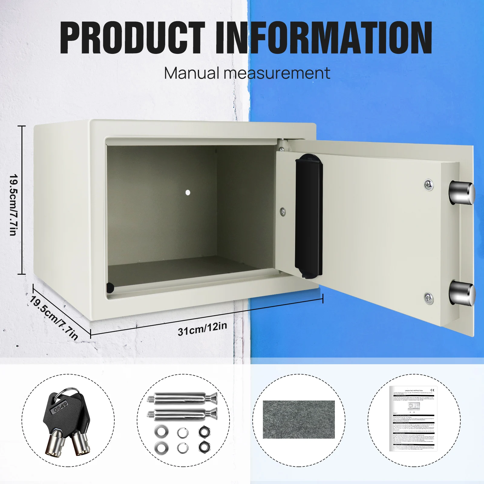 Safe Box Digital Security Steel Case with Electronic Password & Key for Home,Office (4.6/8.5/16L,Black/Grey/White) image 3