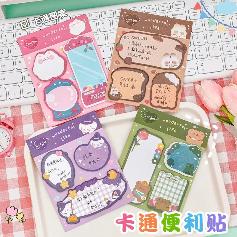 Kawaii Cartoon Strawberry Rabbit Bear Sticky Notes Memo Pad Cute Message N Times Sticky Office Stationery Supply Journal Planner