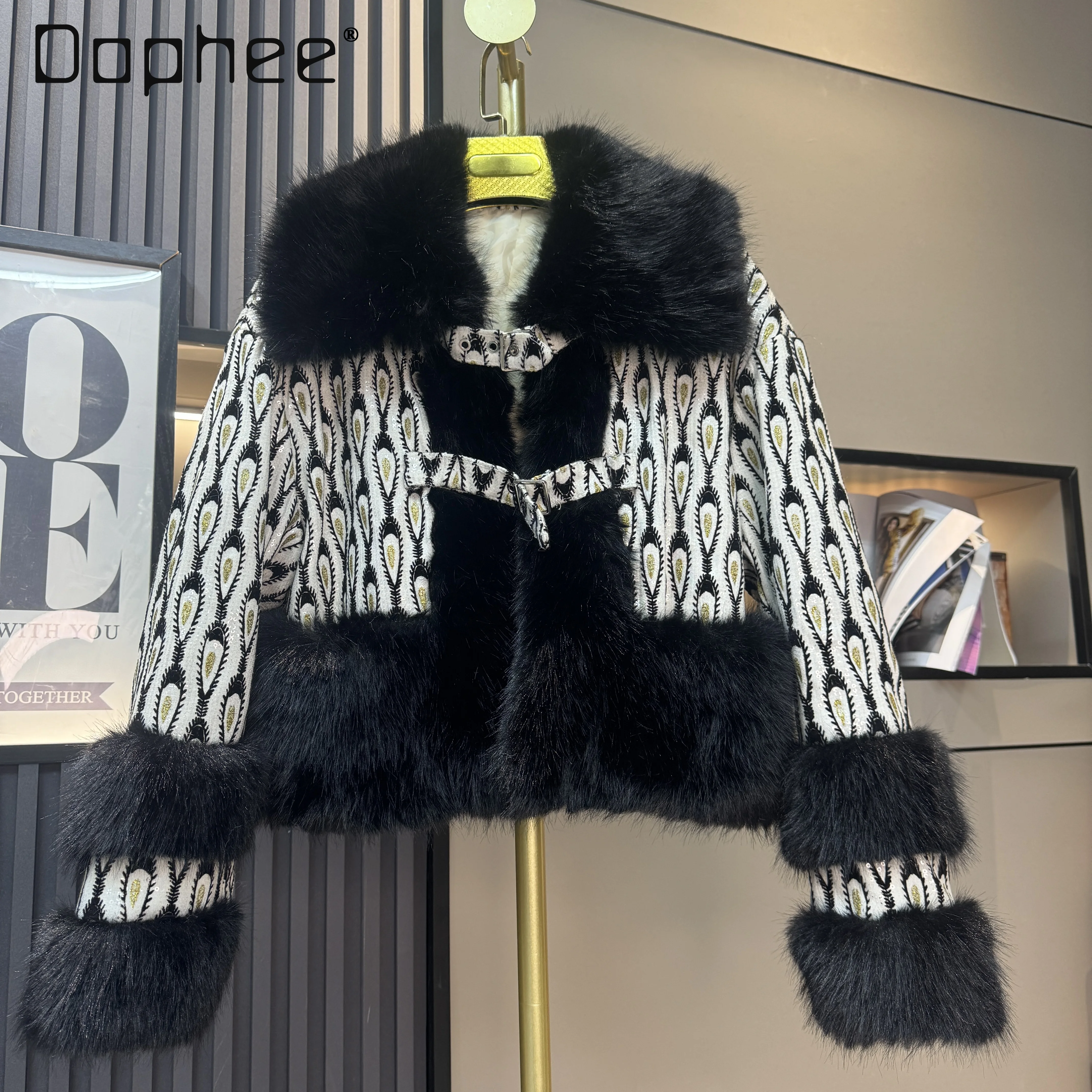 

Winter New Fashion Heavy Faux Fur Sequin Patchwork Stylish Thickened Coat Cold-Proof Coats for Women