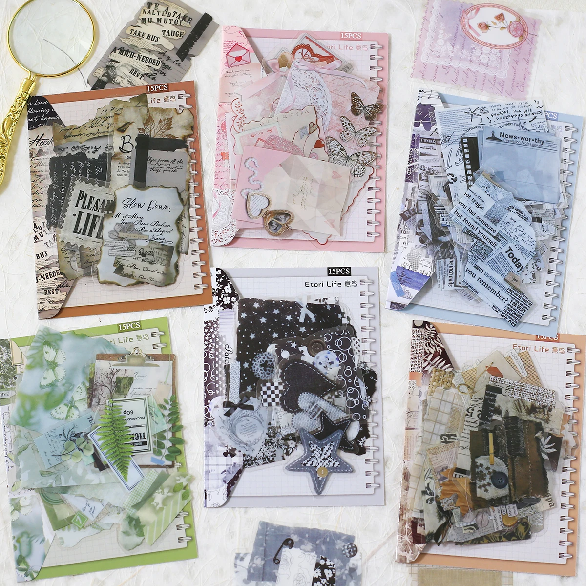 Journamm 15pcs Precut Stickers & Decorative PET Stickers - Scrapbooking, Journaling, Card Making Collage Embellishments