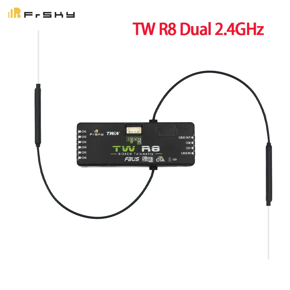 FrSky TW R8 Dual 2.4G Receiver with 8CH Ports Supports 16CH / 24CH mode FBUS / S.Port RC Drone Receiver Parts