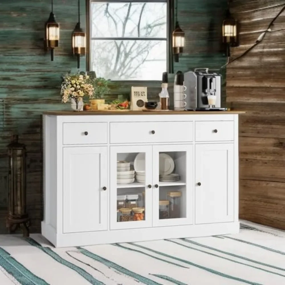 Aparador Buffet Cabinet with Storage, Kitchen Glass Doors, Modern Farmhouse, Coffee Bar