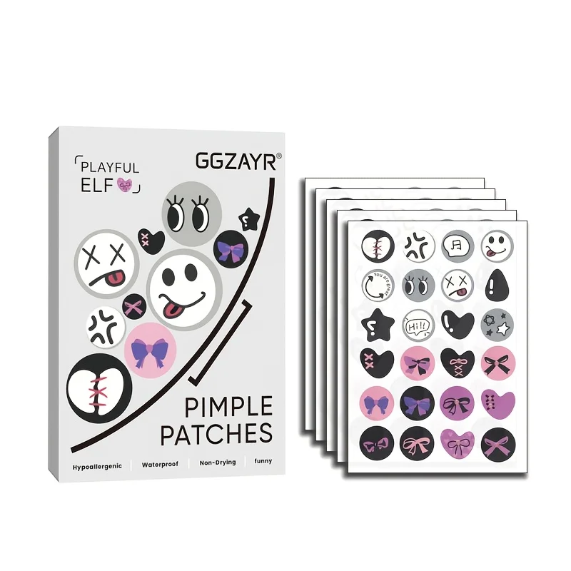 72/120 piezas de parches grises para espinillas con sonriente y arco, juego mixto en caja, varios tamaños, limpieza profunda, alcohol