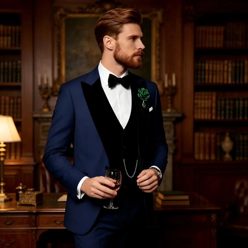 

Terno Masculino Casual 3 Formal para Negócios, Cor Sólida, Quatro Estações, Slim Fit , Terno de Casamento