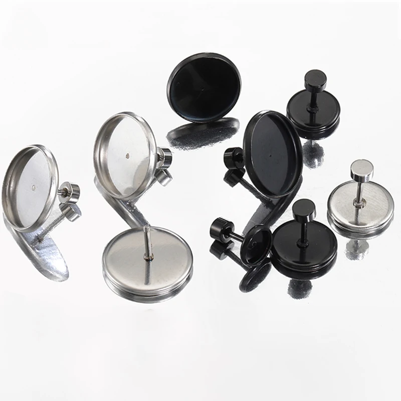 

10pcs Stainless Steel Stud Earrings Setting Round Cabochon Post Piercing Pin with Screw Backs for Jewelry Making DIY Accessories