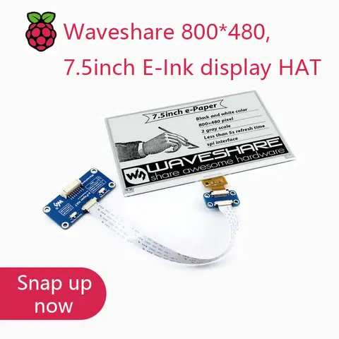 Waveshare 전자 잉크 디스플레이 HAT, 라즈베리 파이 2B, 3B, 제로, 제로 W용, 2 색: 블랙 화이트, SPI 인터페이스, 백라이트 없음, 800*480,7.5 인치