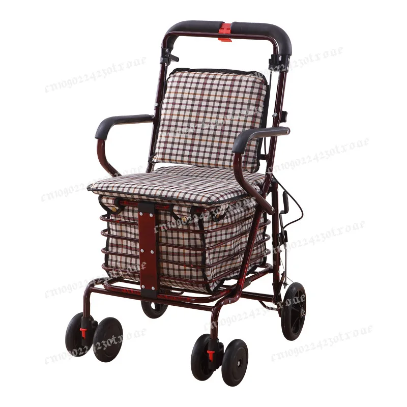 Pushable and seated elderly help cart, elderly walker, elderly help trolley folding shopping cart