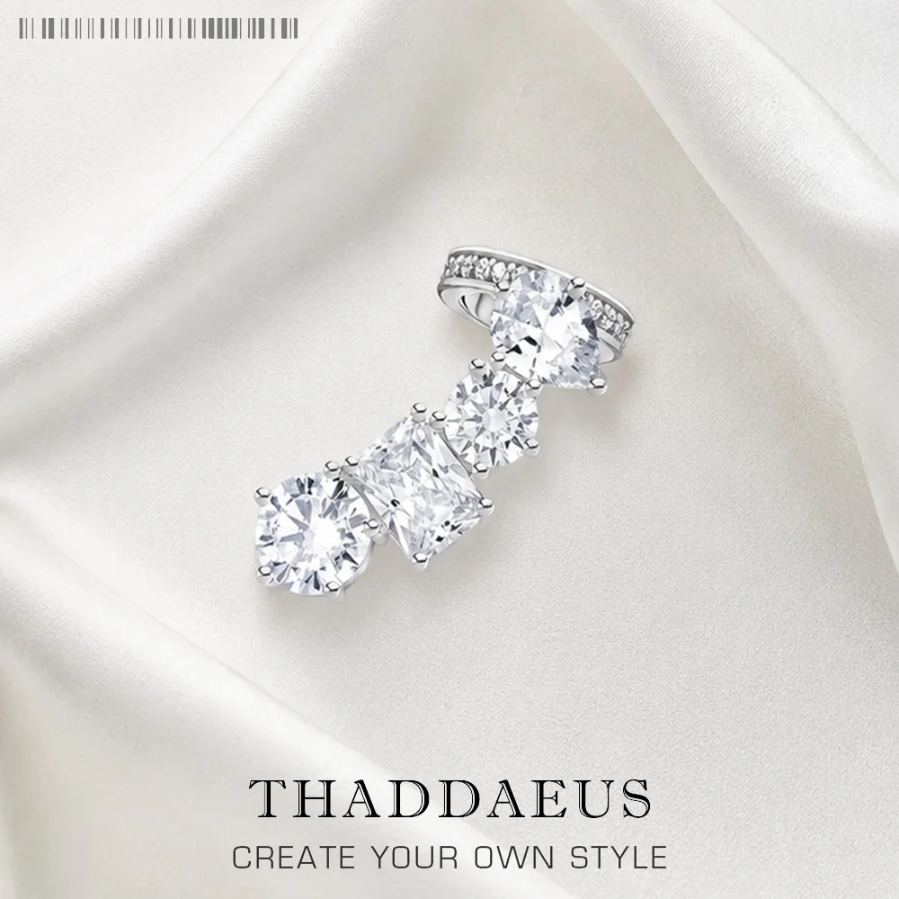 Silver Single Ear Stud Climber Style with White Zircon Europe Glam Fine Jewerly For Women Trendy Gift In 925 Sterling Silver